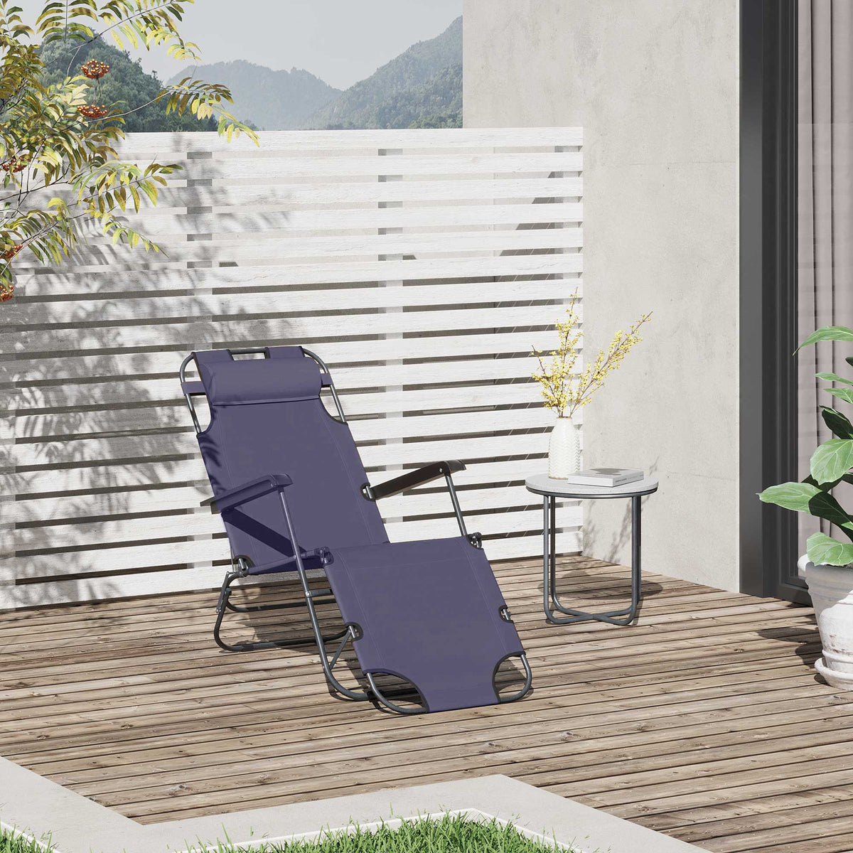 Espreguiçadeira Reclinável Dobrável com Encosto Ajustável Apoio de Braço e Apoio para os Pés Carga 136 kg 135x60x89cm Cinza — foto 2