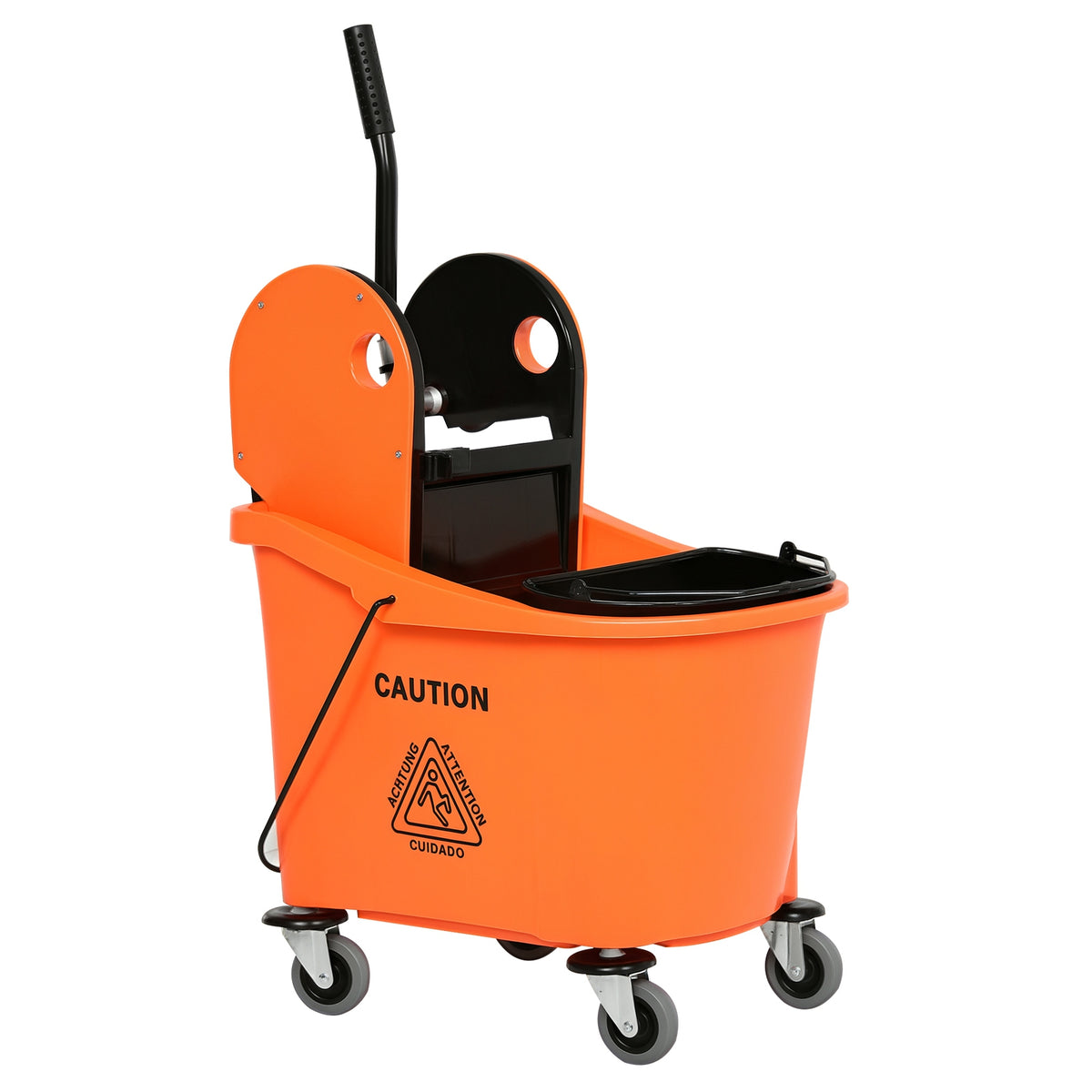 Balde de Esfregona Comercial Balde de Esfregona com Espremedor de Pressão para Baixo Capacidade 36L com 4 Rodas Silenciosas 2 Cubetas Separadas 54x41x91,5 cm Laranja — foto 1