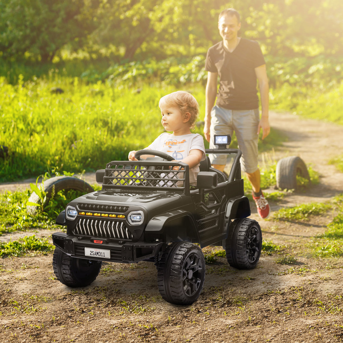 Carro Elétrico para Crianças acima de 3 Anos Carro Elétrico Infantil UTV Carro a Bateria 12V com Controlo Remoto Velocidade Ajustável USB Faróis e Buzina 95x62,5x65 cm Preto — foto 2