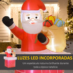 Pai Natal Insuflável com Sacos de Presente Saindo de uma Chaminé Decoração de Natal Insuflável com Luzes LED par Exterior 130x82x195 cm Vermelho — foto 4