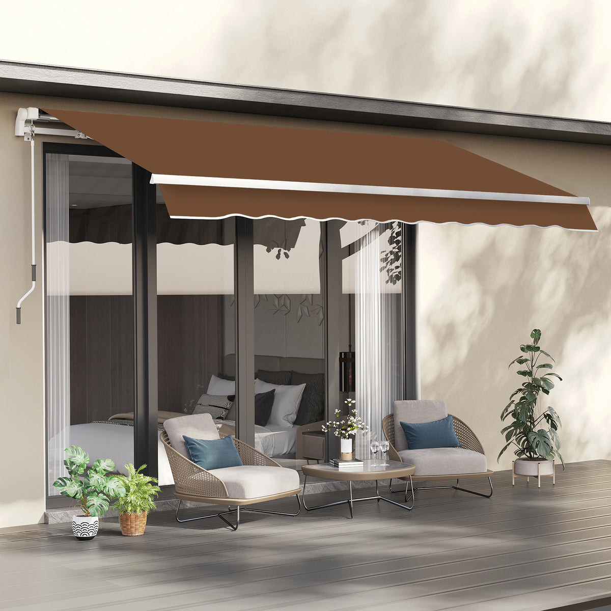 Toldo Manual Retrátil com Manivela 295x245cm Toldo Enrolável Alumínio com Proteção Solar para Janela Portas Balcão Terraço Exterior Café — foto 2
