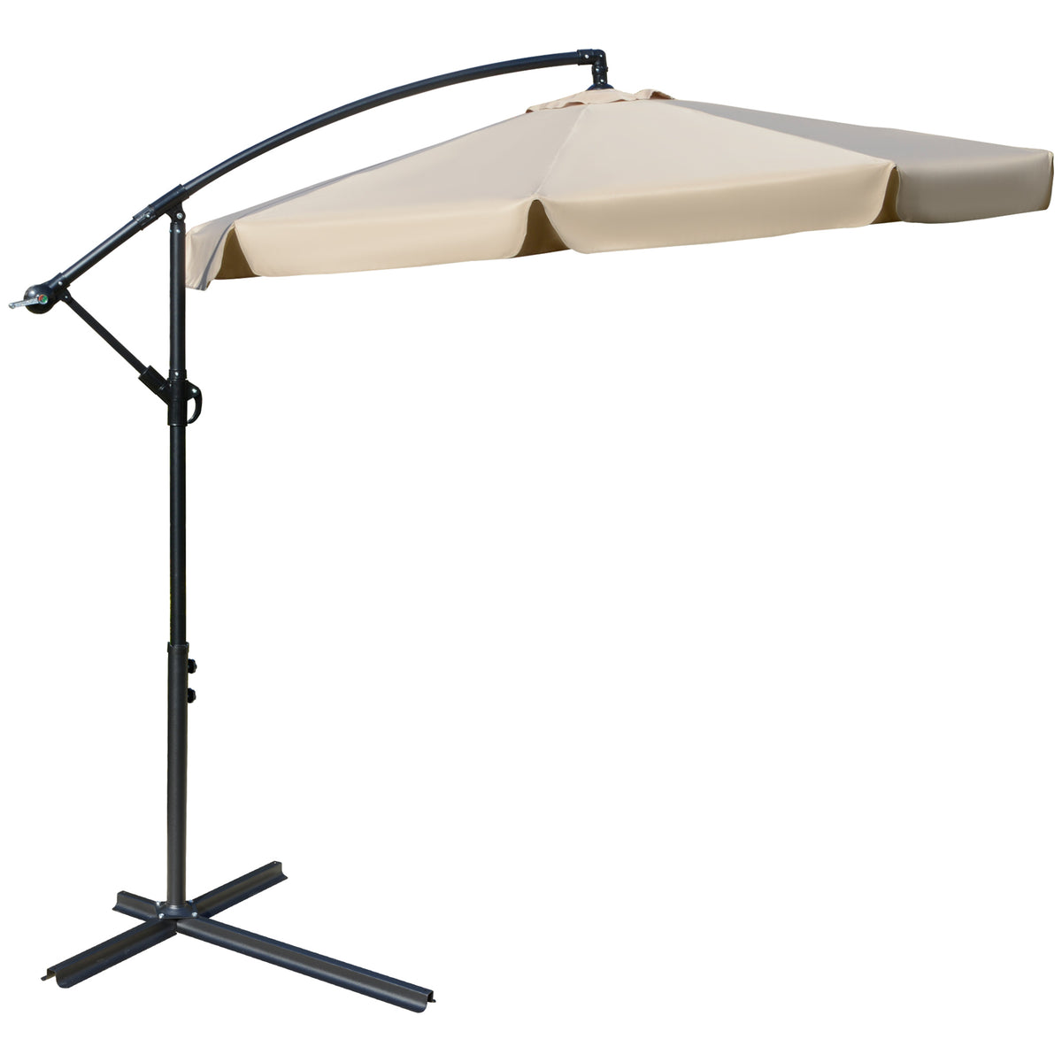 Chapéu de Sol de Jardim Ø265 cm Chapéu de Sol Excêntrico com Teto Inclinável Manivela 8 Hastes de Metal e Base Cruzada Proteção Solar para Terraço Varanda Exterior Bege — foto 1