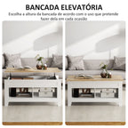 Mesa de Centro com Bancada Elevável Mesa de Centro com 2 Compartimentos Abertos Bancada de Madeira Mesa Retangular para Sala de Estar 105x50x49 cm Branco e Madeira — foto 4