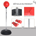 Saco de Boxe de Pé Punching Ball com Altura Ajustável em 4 Níveis 126-144 cm Base Preenchível e Luvas de Boxe para Adultos e Adolescentes Vermelho e Preto — foto 7