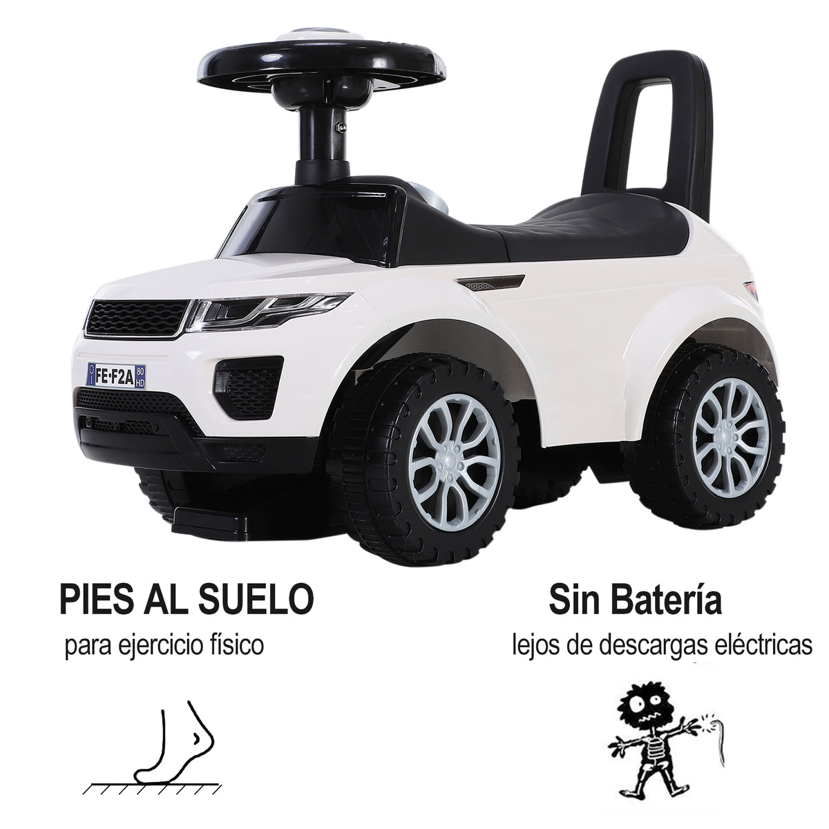 Quad Correpasillos Criança 1-3 Anos Carro sem Pedais para Bebé Brinquedo Andador Estilo Corrida com Buzina Volante Compartimento Oculto 62x28x41,5cm Branco — foto 5
