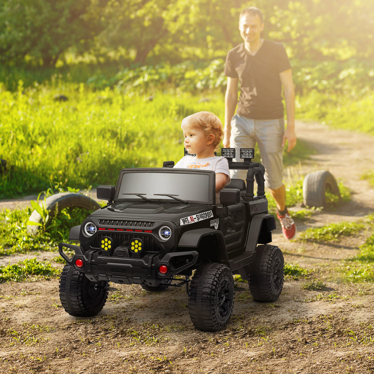 Carro Elétrico para Crianças acima de 3 Anos Carro Elétrico Infantil com Bateria de 12V Controlo Remoto Faróis LED Buzina e Música 100x63x65 cm Preto — foto 2