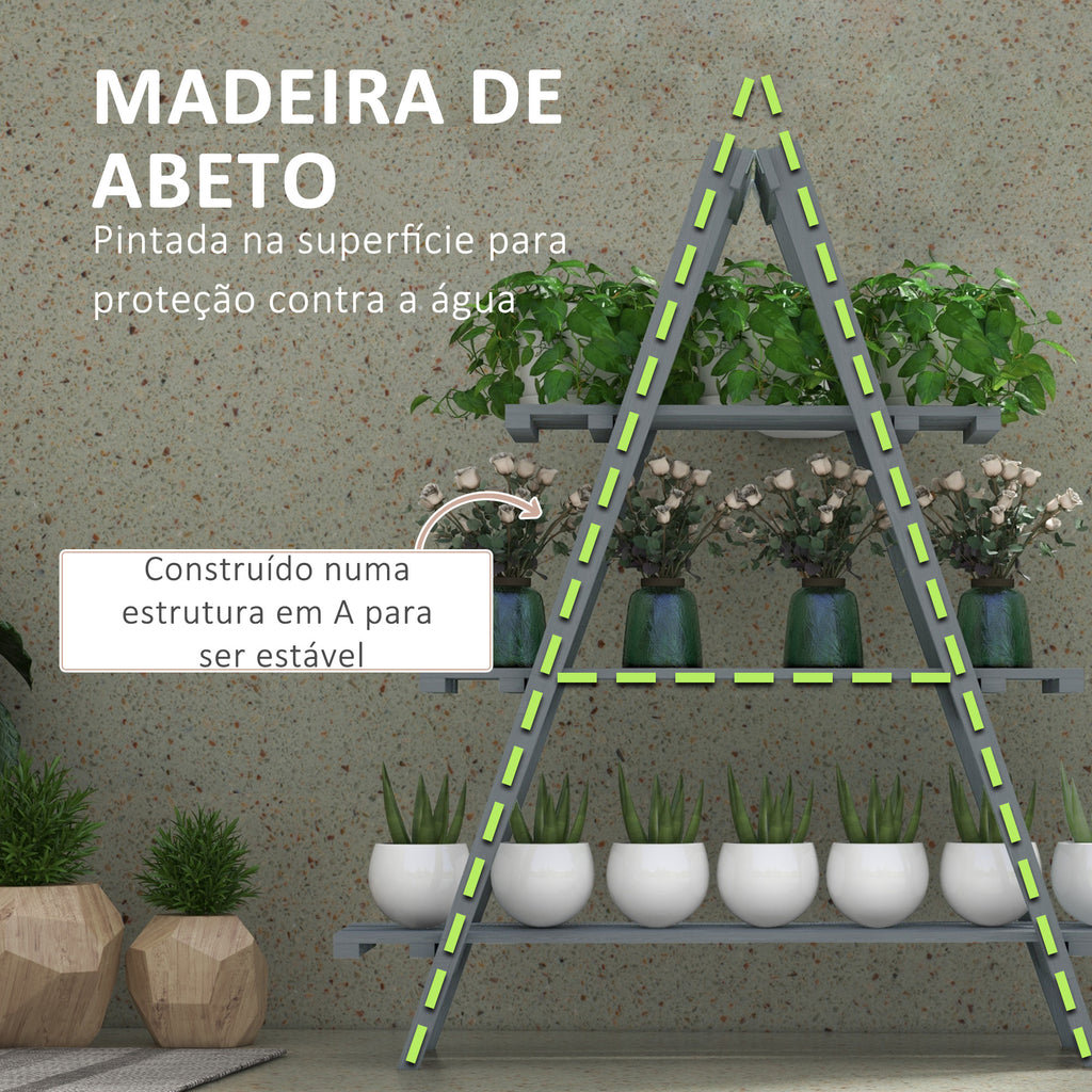 Suporte de Madeira para Plantas Dobrável Estante Decorativo para Vasos de 3 Níveis com Estrutura em Forma de A para Jardim Pátio Varanda 100x36x112 cm Cinza — foto 6