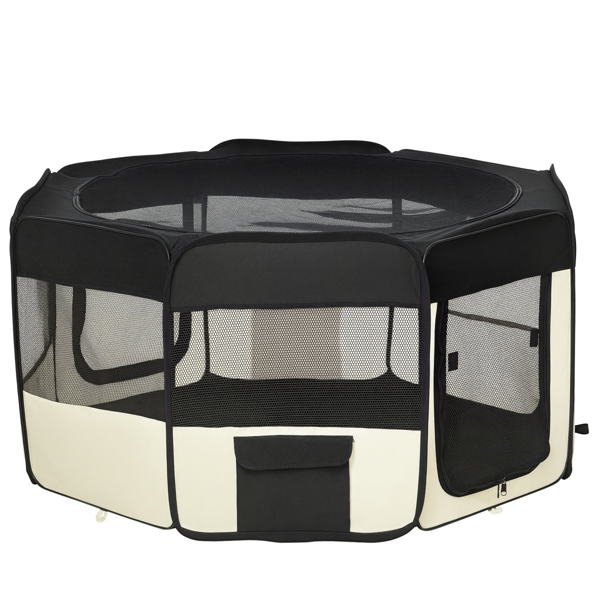 Parque Dobrável para Cães e Gatos Parque para Animais de Estimação com 2 Portas e Almofada Tecido Oxford Ø120x58 cm Preto — foto 1