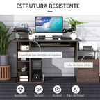 Mesa para Computador 120cm Secretária para Escritório com Múltiplas Prateleiras Gavetas Bandeja de Teclado Suporte para Monitor Impressora e CPU 152x60x88cm Marrom — foto 5