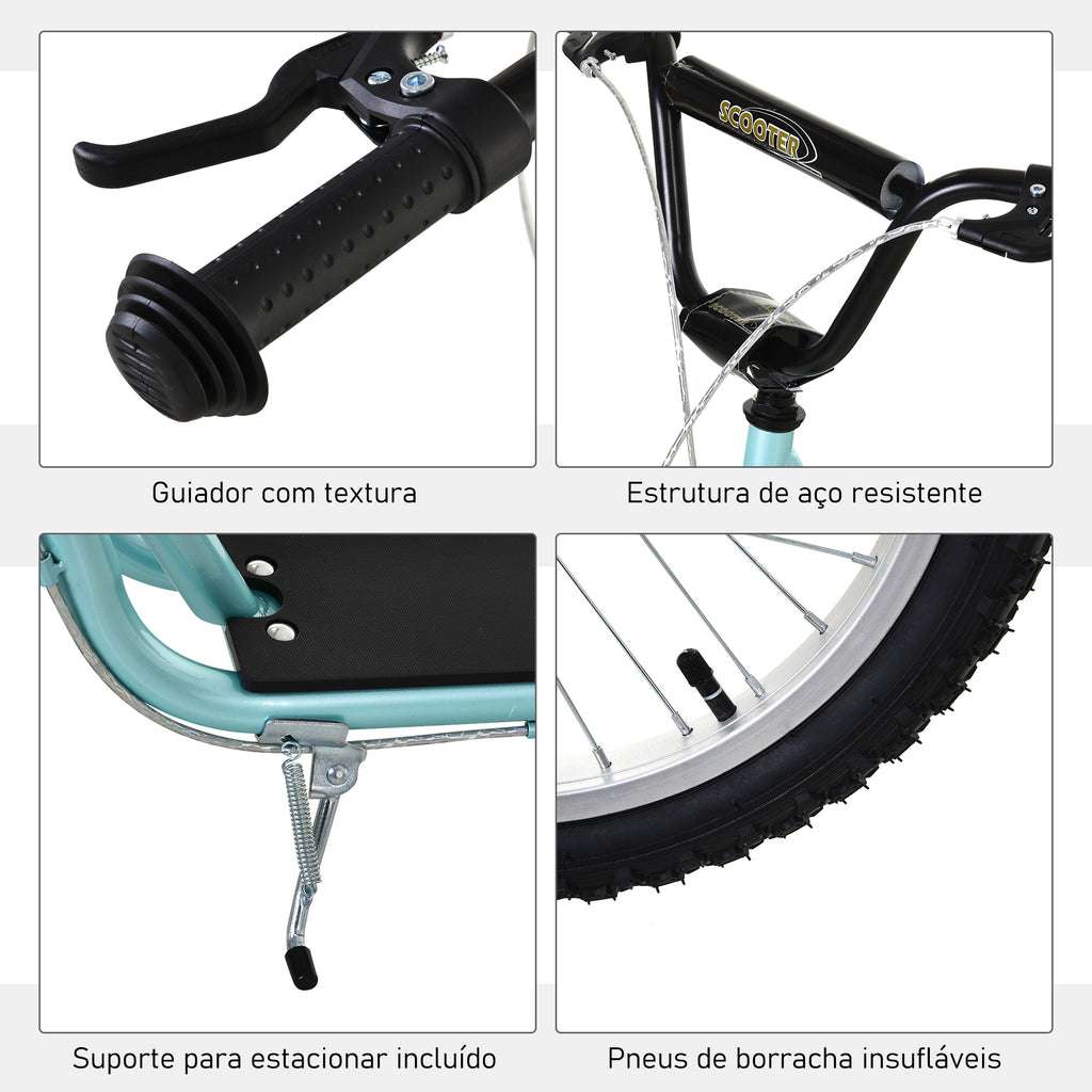 Trotinete para Crianças acima de 5 Anos e Adolescentes com Guiador Ajustável em Altura 2 Pneus de Borracha Insufláveis com Travagem Dupla e Rodas 16" Carga 100 kg 139x58x90-96 cm Azul — foto 6