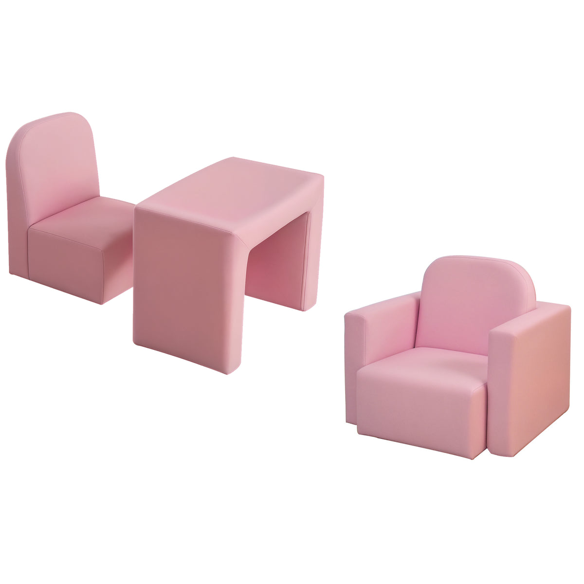Conjunto 2 em 1 Poltrona infantil multifuncional conversível em cadeira e mesa para crianças acima de 3 anos 33x35x41 cm Rosa — foto 1