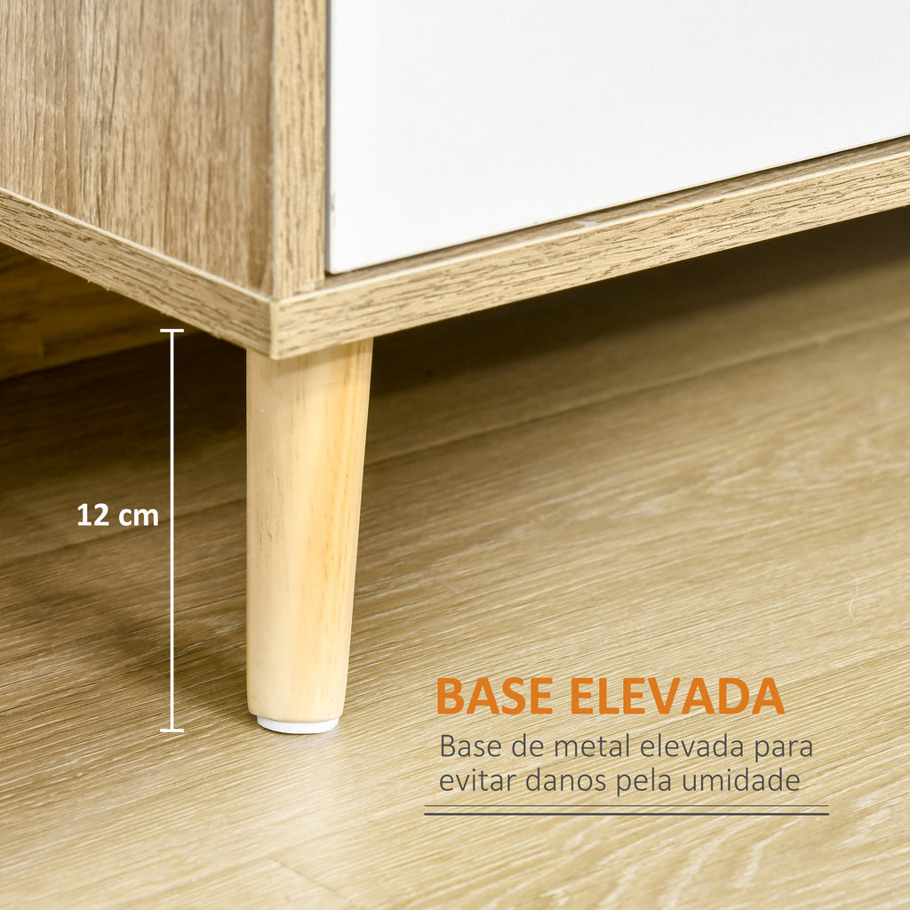 Aparador de Sala de Estar com 2 Portas 2 Gavetas e 2 Prateleiras Abertas Móvel Auxiliar de Armazenamento para Cozinha Entrada 100x30x85cm Branco e Natural — foto 6