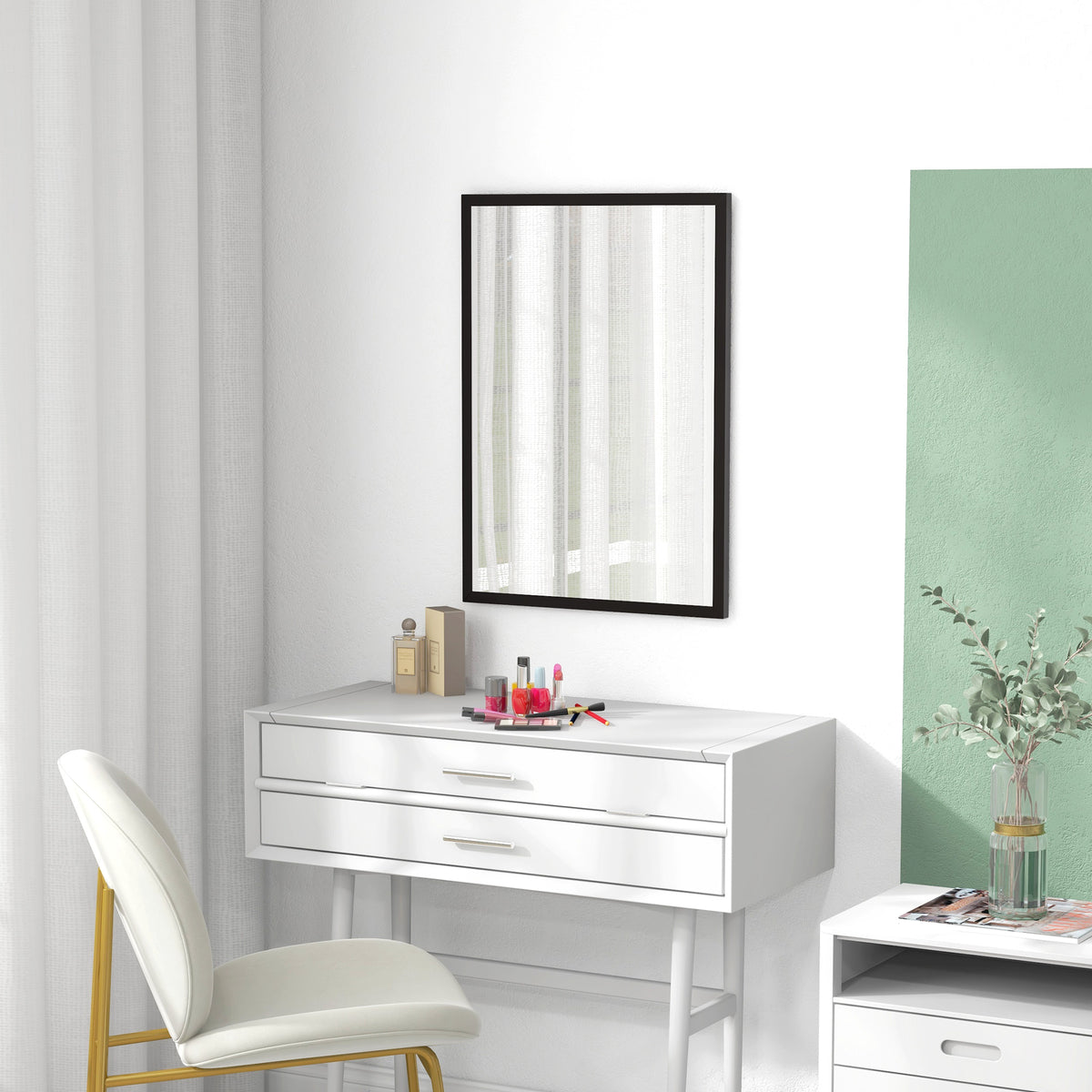 Espelho de Parede Decorativo 50x70 cm Espelho Retangular Espelho de Casa de Banho com 4 Ganchos Metálicos Estilo Moderno para Sala Quarto Entrada Preto — foto 8