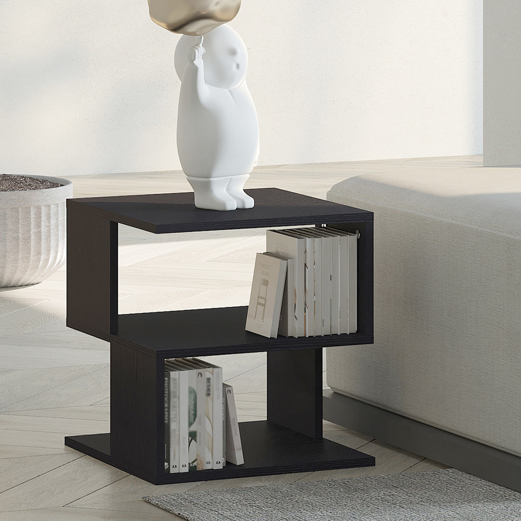 Mesa Auxiliar Mesa de Cabeceira Mesa Centro de 2 Níveis com Prateleira de Armazenamento para Sala Quarto Estante 40x40x43 cm Preto — foto 2