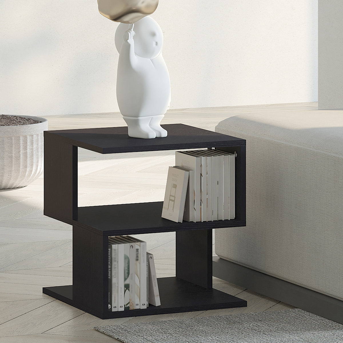Mesa Auxiliar Mesa de Cabeceira Mesa Centro de 2 Níveis com Prateleira de Armazenamento para Sala Quarto Estante 40x40x43 cm Preto — foto 2