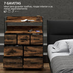 Cómoda para Dormitório Cómoda com 7 Gavetas Dobráveis Prateleiras Abertas e Estrutura de Aço Cómoda Estreito para Sala Entrada 79x29x101 cm Castanho Rústico — foto 4