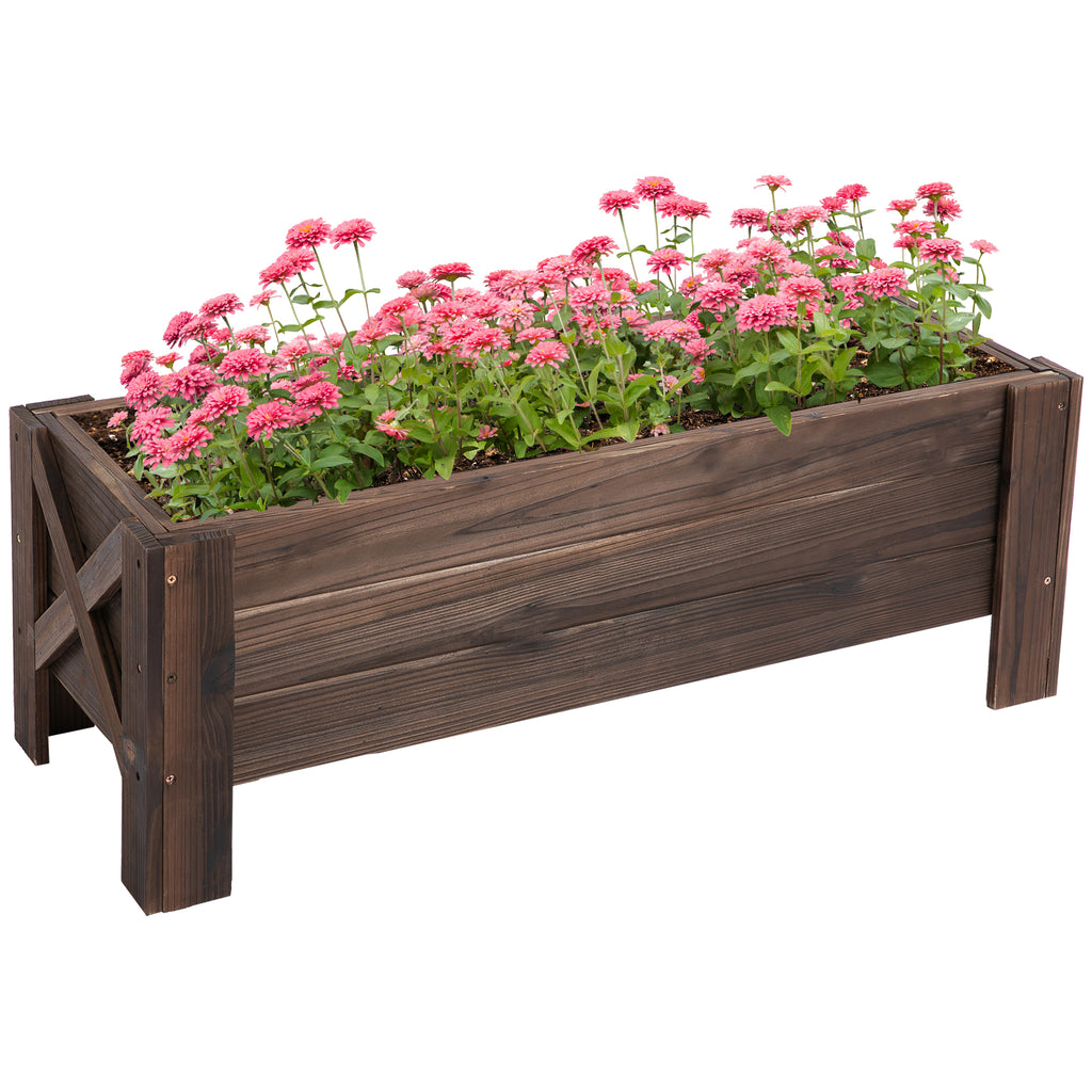 Horta Vertical Floreira de Madeira Retangular com Pés para Flores Plantas Cultivos 100x36,5x36cm Marrom — foto 1