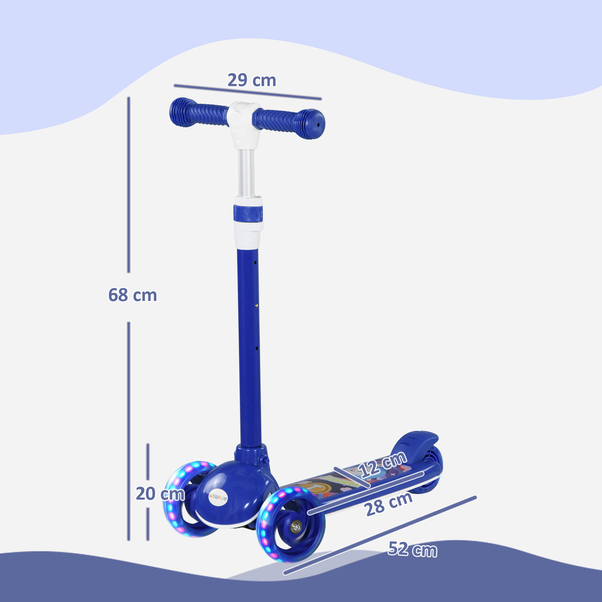 AIYPLAY Trotinete para Crianças de 2-6 Anos Trotinete Infantil Dobrável Trotinete com 3 Rodas LED Altura Ajustável Carga 25 kg 52x29x63-76 cm Azul — foto 3