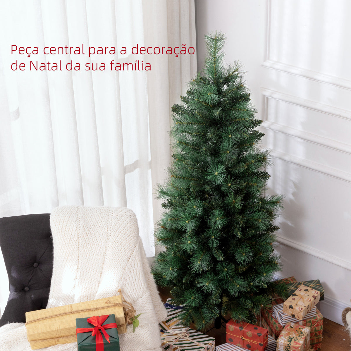 Árvore de Natal 150 cm Árvore de Natal Artificial com 354 Ramos e Suporte de Metal Árvore de Natal para Sala Interior Verde — foto 4