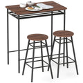 Conjunto de Mesa e Bancos de Bar Mesa Alta de Cozinha com 2 Bancos Industrial Prateleira Aberta Apoio para Pés Economia de Espaço para Espaços Reduzidos Sala de Estar Castanho — foto 1
