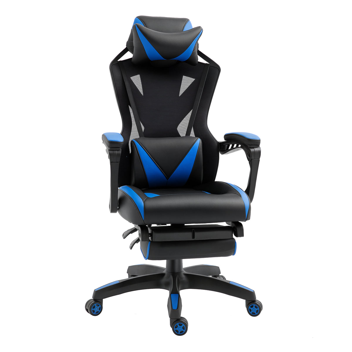 Cadeira Gaming Ergonómica Cadeira Gaming para Escritório com Altura Ajustável Encosto Regulável Almofada Lombar Apoio para os Pés Retráteis 65x70x117-125cm Azul — foto 1