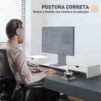 Suporte para Monitor com Ângulo e Comprimento Ajustável Suporte para Monitor com 2 Gavetas para Escritório Suporte para Monitor Portátil 60-116x22x12 cm Branco — foto 6