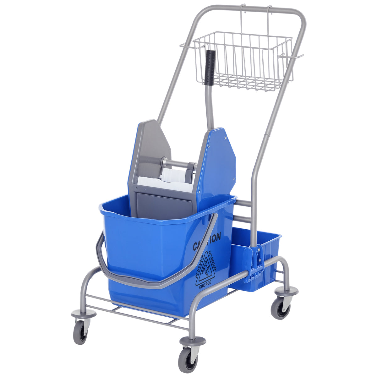 Carro de Limpeza Profissional Balde de Esfregona com Rodas Balde Removível de 25 Litros Espremedor de Pressão Cesto e Cubeta 72x49,5x95 cm Azul — foto 1