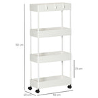 Carrinho Auxiliar com Rodas Carrinho de Armazenamento com 4 Cestas e 4 Ganchos Amovíveis para Cozinha Casa de Banho Sala de Estar 40x19x90 cm Branco — foto 3