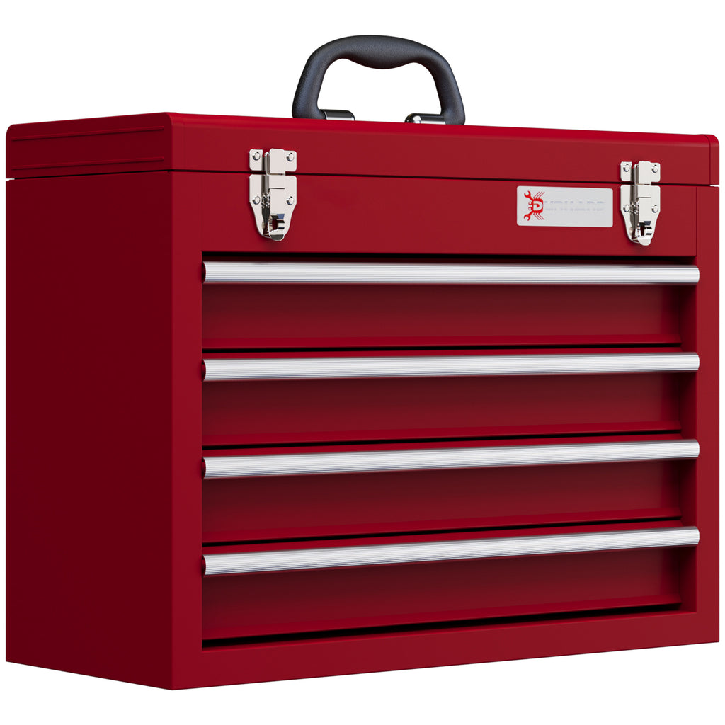 Caixa de Ferramentas de Aço com 2 Gavetas Tampa Abatível e Fechaduras Metálicas Mala de Ferramentas Portátil para Oficina Bricolage Casa 51x22x39,5 cm Vermelho — foto 1
