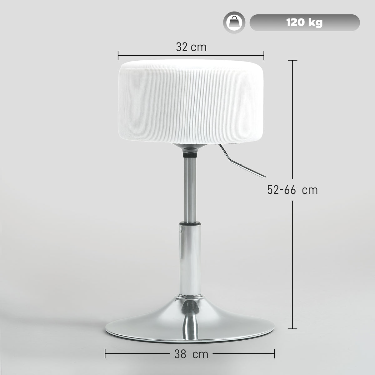 Banco de Bar Giratório Banco Alta de Cozinha Ajustável em Altura 52-66 cm Estofado em Veludo Giratória a 360° para Sala de Jantar Tocador Balcão Branco — foto 3