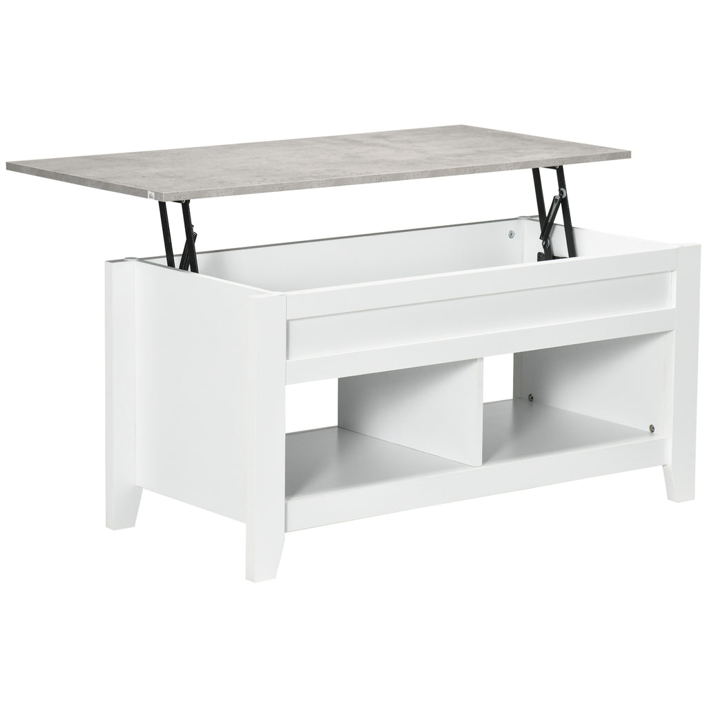 Mesa de Centro com Bancada Elevável Mesa de Centro com 2 Compartimentos Abertos Bancada de Imitação a Mármore Mesa Retangular para Sala de Estar 105x50x49cm Branco — foto 1