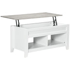 Mesa de Centro com Bancada Elevável Mesa de Centro com 2 Compartimentos Abertos Bancada de Imitação a Mármore Mesa Retangular para Sala de Estar 105x50x49cm Branco — foto 1