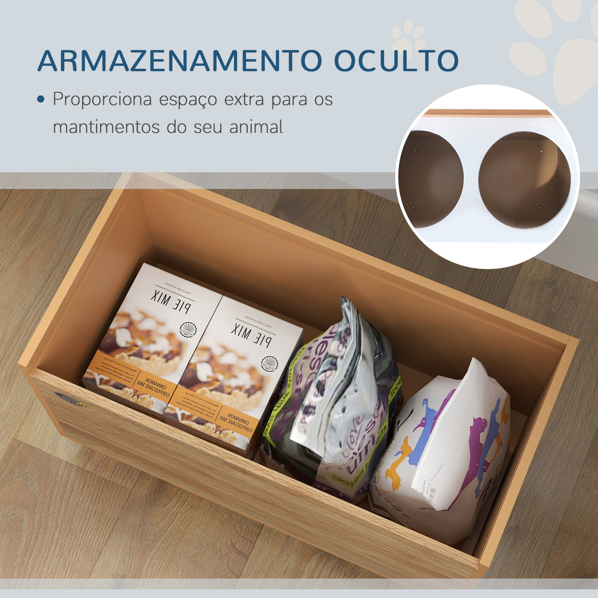 Comedouro para Cães Elevado com Sistema de Alimentação Lento Amovível e Espaço de Arrumação Comedouro com 2 Tigelas de 2L de Aço Inoxidável para Cães Grandes 60x30x35,5 cm Madeira — foto 6