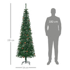 Árvore de Natal Artificial 195 cm Árvore de Natal com 556 Ramos Árvore de Natal Estreita Slim com 25 Pinhas Base Dobrável Ø54x195 cm Verde — foto 3