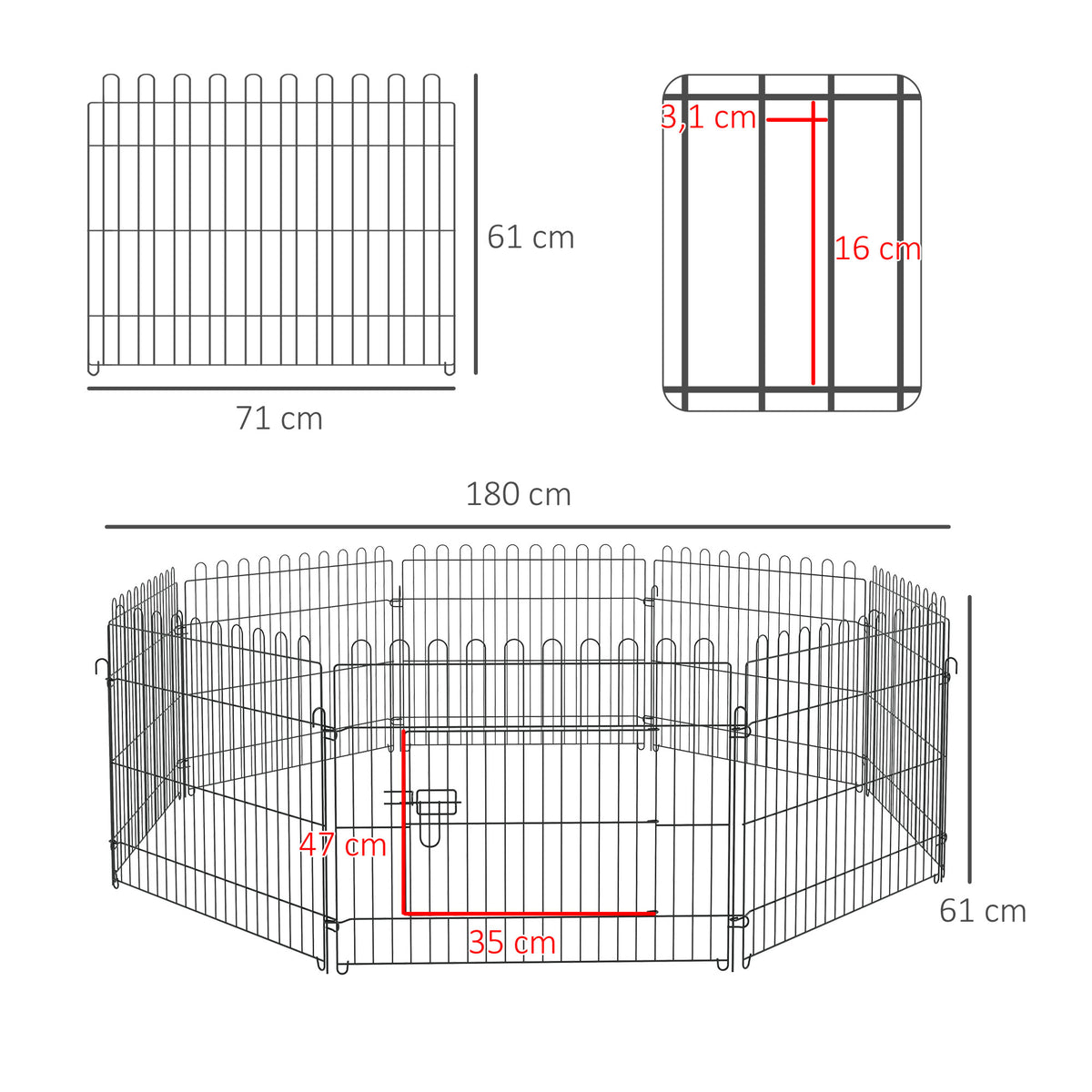 Parque para Animais de Estimação com 8 Paineis 71x61cm Dobrável Cerca para Animais de Estimação com Porta com Trava para Jardim Pátio Exterior Preto — foto 3