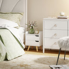 Mesa lateral de cabeceira multiuso para sala de estar ou quarto com 2 gavetas espaçosas Pernas de pinho elevado Design moderno 33x28x42cm Branco — foto 7
