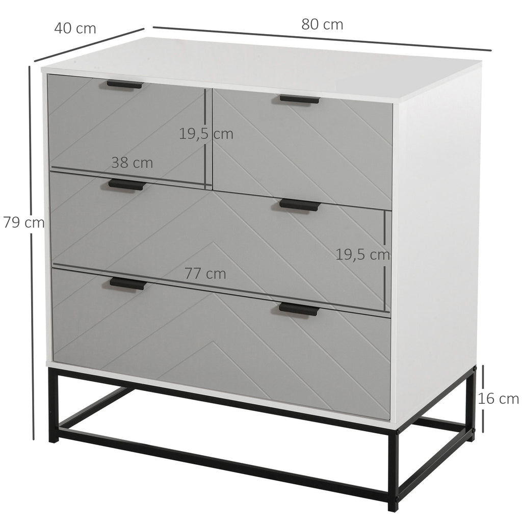 Cômoda de cabeceira com 4 gavetas com base elevada e desenho anti derrapante 80x40x79 cm Branco Cinzento e Preto — foto 3