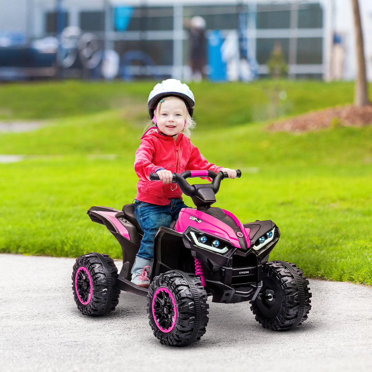 Quadriciclo Elétrico para Crianças de 3-5 Anos Veículo Eléctrico a Bateria 12V com 2 Motores Farol Música Velocidade Ajustável Avançar e Retroceder 83x53x55,5 cm Rosa — foto 2