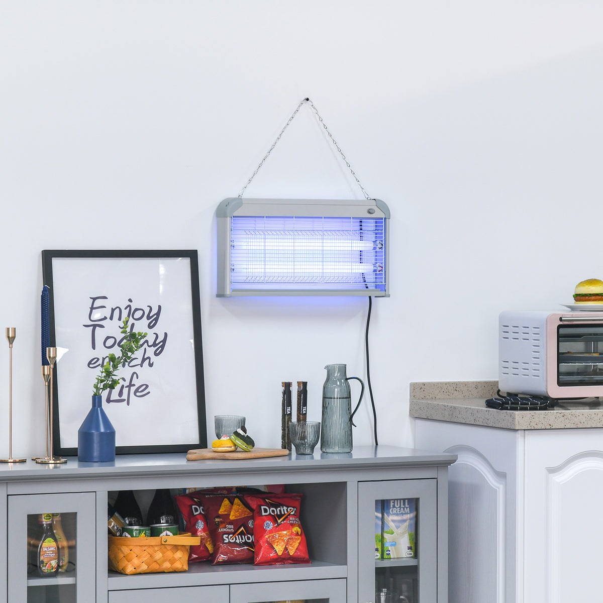 Lâmpada Anti-Mosquitos Elétrica 30W Mata Mosquitos Elétrico Área 60 m² Seguro e Eficaz com Luz UV para Exterior e Interior 48,5x8,5x26,5cm Branco e Cinza — foto 2