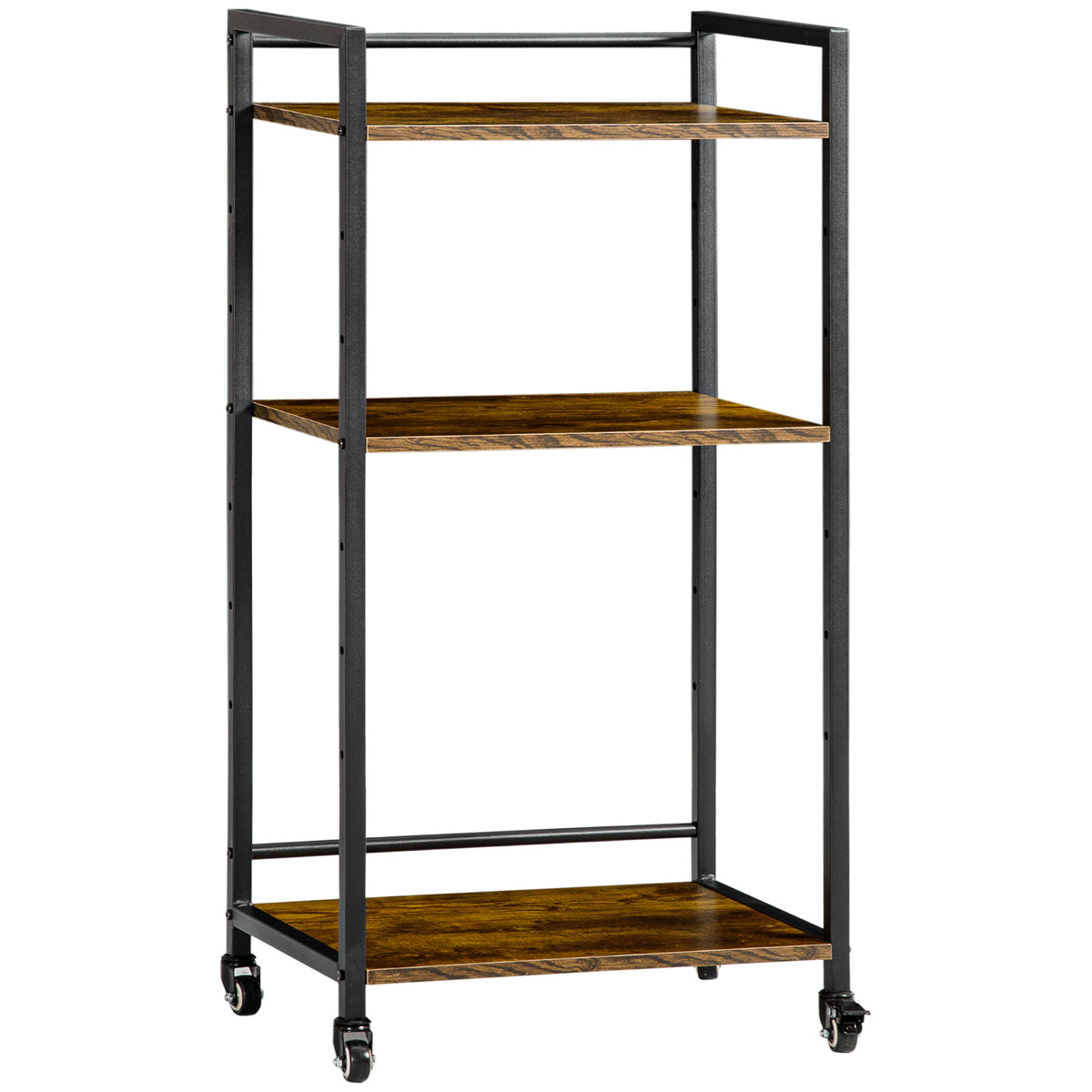 Estante Multifuncional com Rodas Estante de Armazenamento de 3 Níveis com Prateleiras Ajustáveis para Escritório Estúdio Dormitório 50x35x100,5cm Marrom Rústico — foto 1