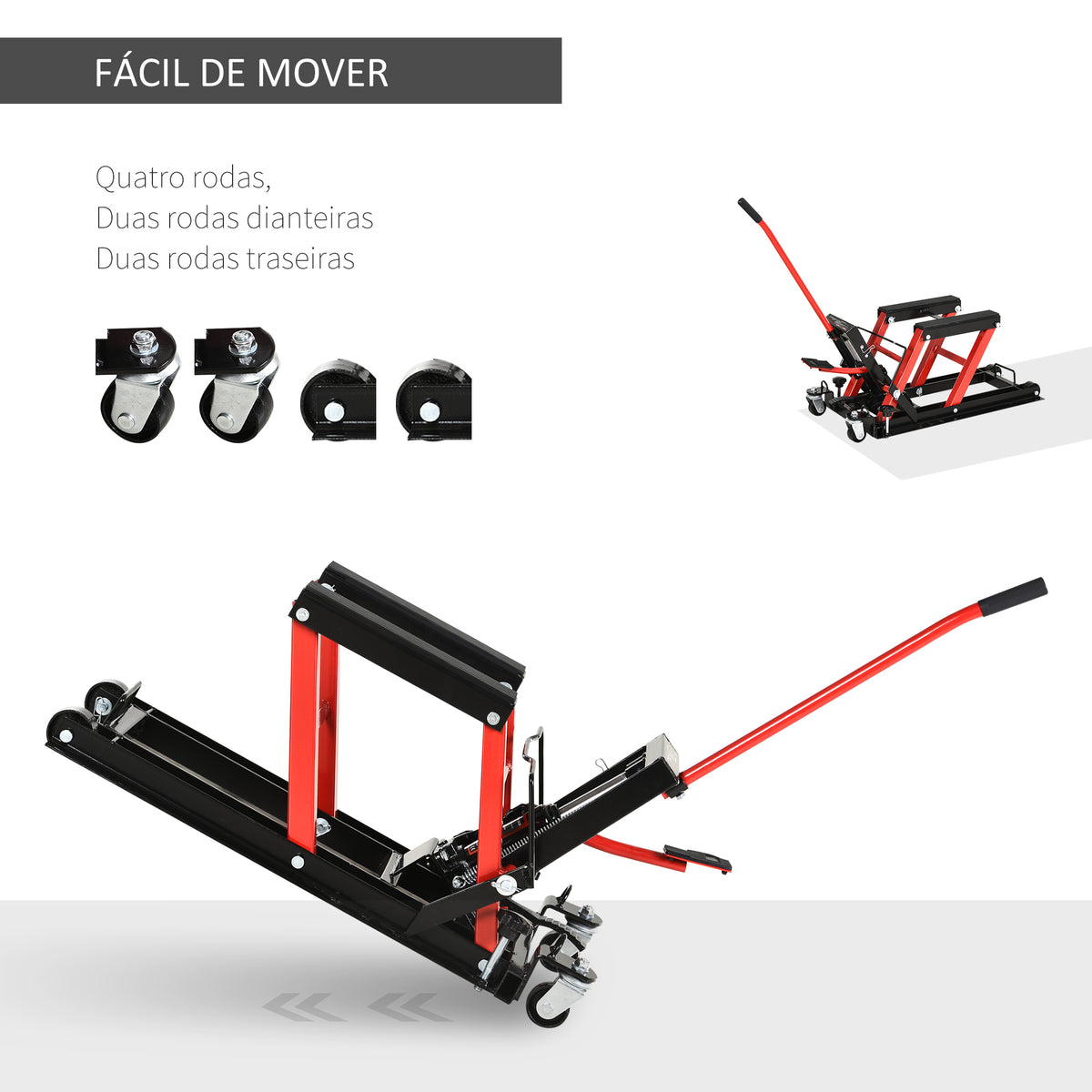 Macaco Hidráulico de Motocicletas Elevador de garagem ATV pista com plataforma Suporte antiderrapante para serviço pesado em aço 680 kg 110x36x67 cm Preto e vermelho — foto 4
