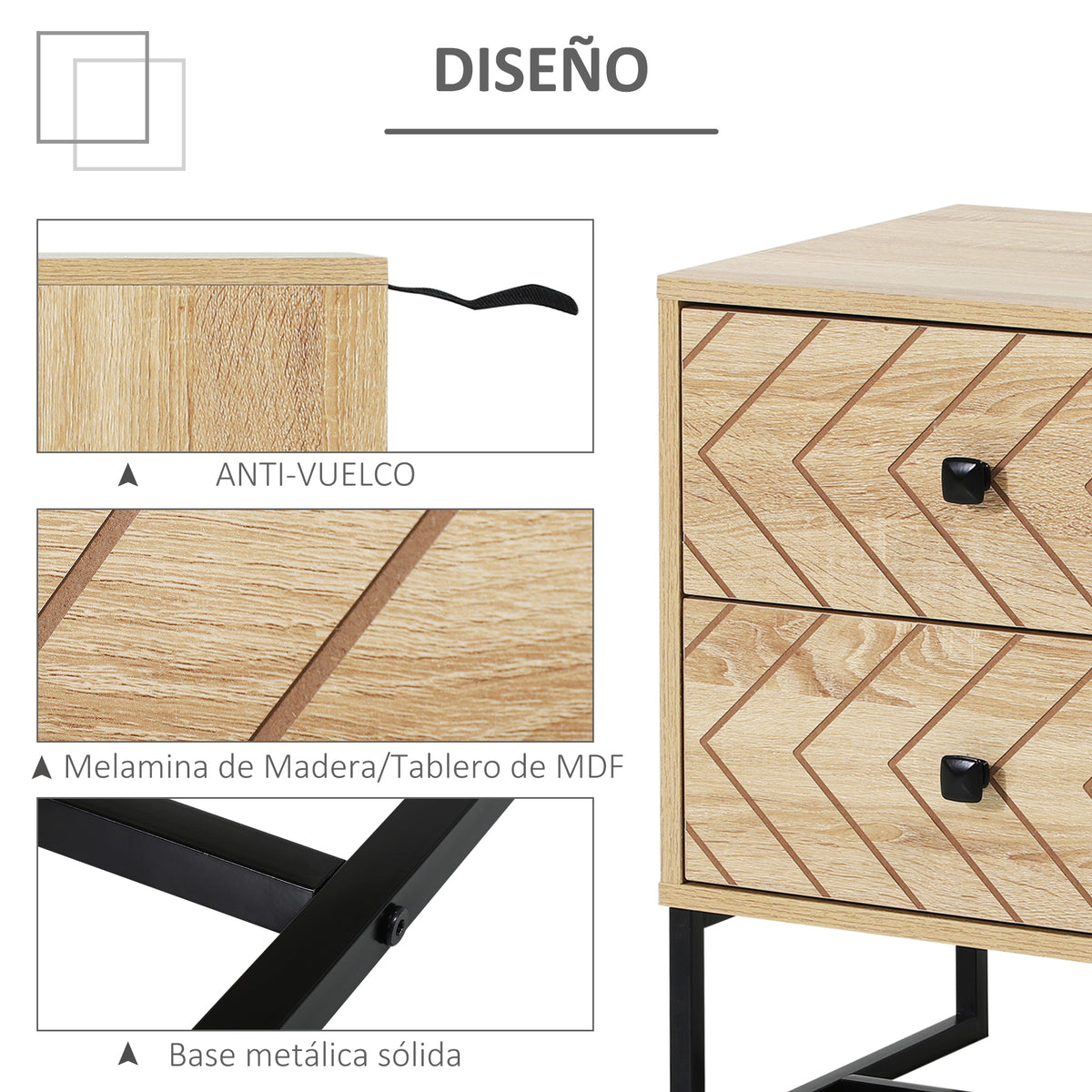 Cômoda de Madeira da Mesa de Cabeceira Confortável com 2 gavetas Roupeiro 48x39,5x60cm do Armazenamento da Mobília da Mesa de Cabeceira 48x39,5x60 cm — foto 6