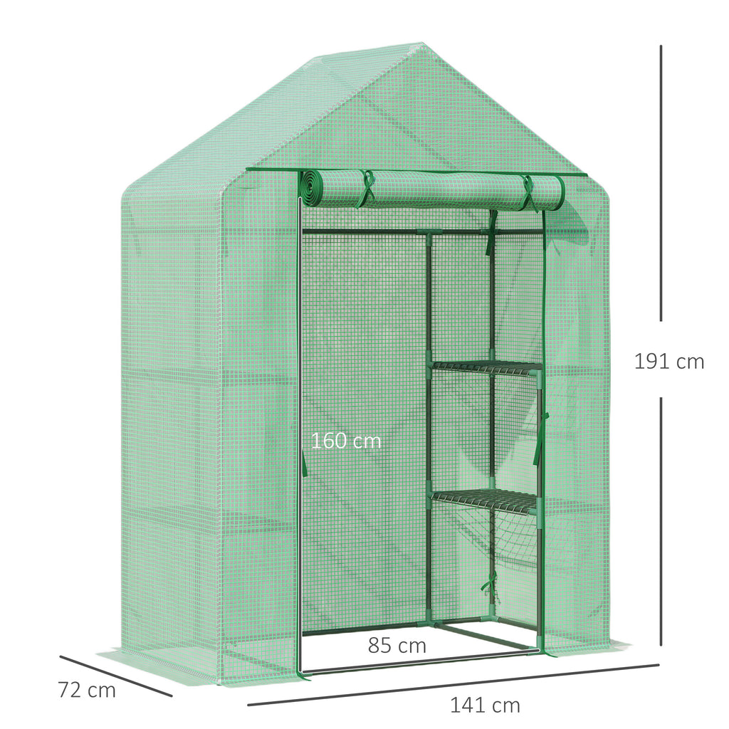 Estufa de Jardim 140x70x190cm Estufa com 4 Prateleiras Porta Enrolável Cobertura de PE 140g/m² e Estrutura de Aço para Cultivos de Plantas Flores Verde — foto 3