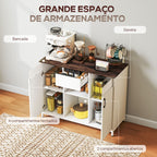 Aparador de 2 Portas com Orifícios Aparador de Sala com 2 Compartimentos e Gaveta Prateleiras Ajustáveis para Cozinha Entrada Dormitório 100x40x80 cm Branco e Castanho Rústico — foto 4