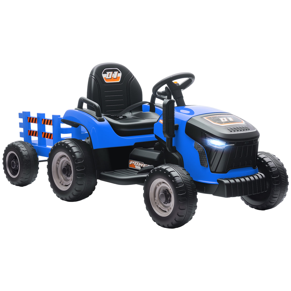 Trator Elétrico para Crianças com Reboque Desmontável Bateria 12V Velocidade 3-5 km/h Controle Remoto 2,4G Música Buzina para Crianças de 3-8 Anos 139x58x55 cm Azul — foto 1