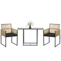Conjunto de Mesa e Cadeiras de Jardim Conjunto de 3 Peças com 2 Cadeiras com Encosto Dobrável e Almofadas e Mesa de Vidro para Terraço Pátio Natural e Preto — foto 1