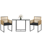 Conjunto de Mesa e Cadeiras de Jardim Conjunto de 3 Peças com 2 Cadeiras com Encosto Dobrável e Almofadas e Mesa de Vidro para Terraço Pátio Natural e Preto — foto 1