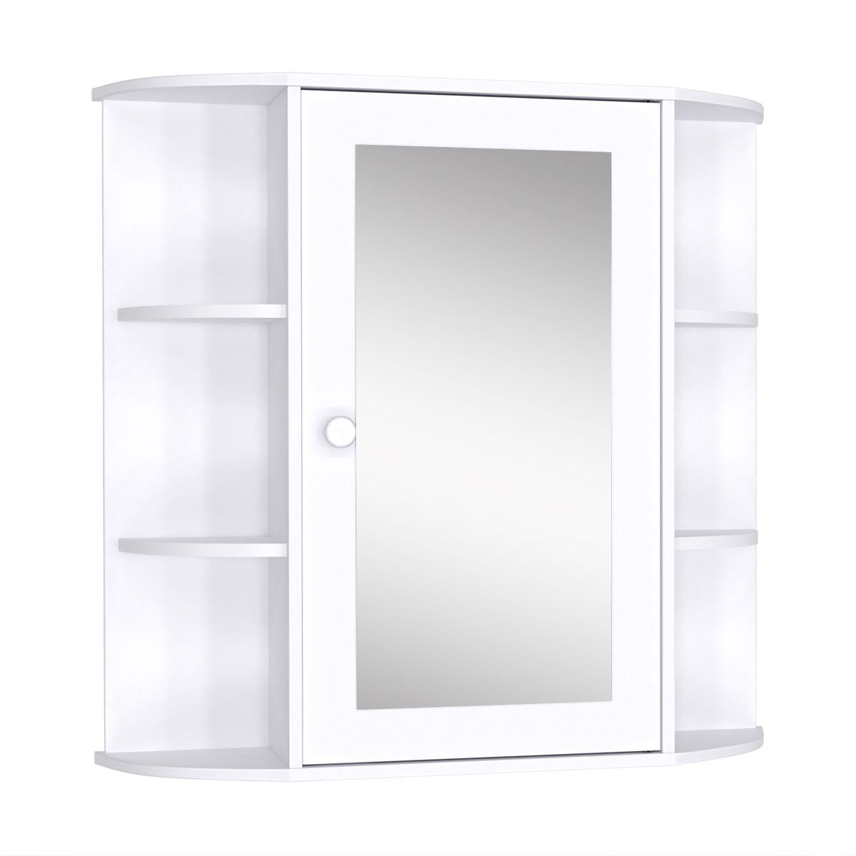 Armário de Casa de Banho com Espelho Móvel Suspenso de Casa de Banho com 1 Porta 2 Prateleiras Interiores e 6 Prateleiras Laterais para Sala de Estar Cozinha Dormitório 66x17x63cm Branco — foto 1