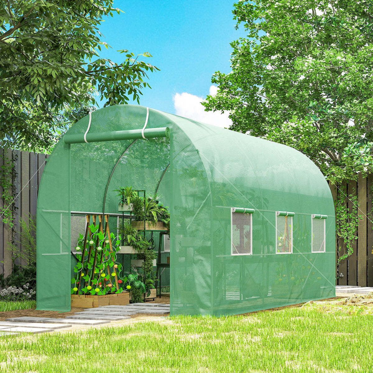 Estufa Tipo Túnel de Jardim 350x200x200cm Estufa de Jardim com 6 Janelas Respiráveis e Porta Enrolável com Zíper para Cultivo de Plantas e Verduras Verde — foto 2