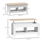 Mesa de Centro com Bancada Elevável Mesa de Centro com 2 Compartimentos Abertos Bancada de Madeira Mesa Retangular para Sala de Estar 105x50x49 cm Branco e Madeira — foto 3